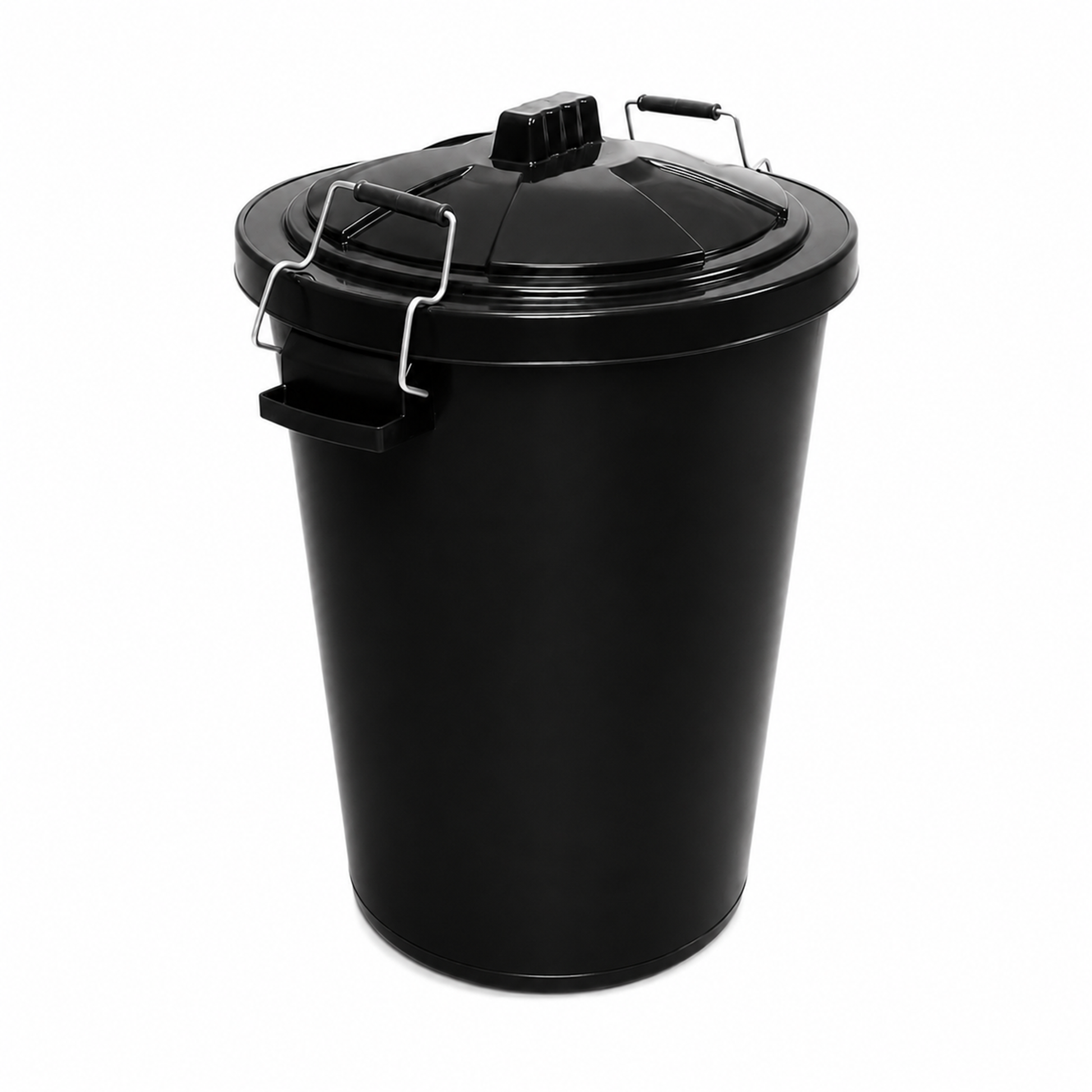Heavy duty black plastic dustbin with secure clip locking lid