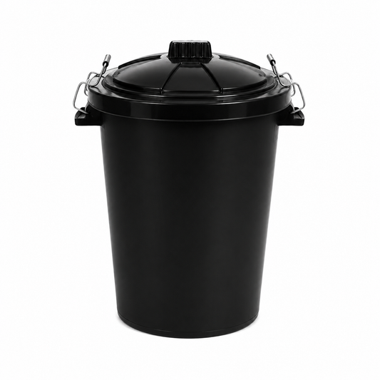 Heavy Duty Plastic Bin, With Locking Clip Lid, Black, 85L