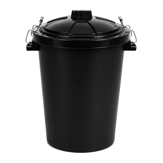 85 litre black garden waste bin with locking lid for outdoor storage