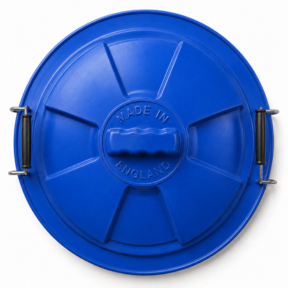 Blue outdoor storage bin for garden waste recycling and rubbish