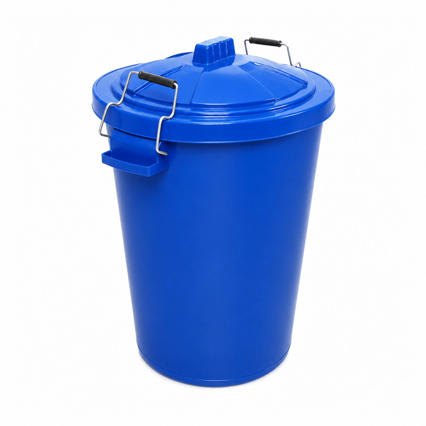 Heavy duty blue plastic dustbin with secure clip locking lid