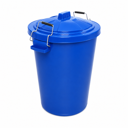 Heavy duty blue plastic dustbin with secure clip locking lid