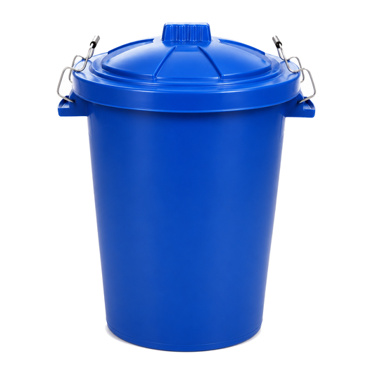85 litre blue garden waste bin with locking lid for outdoor storage