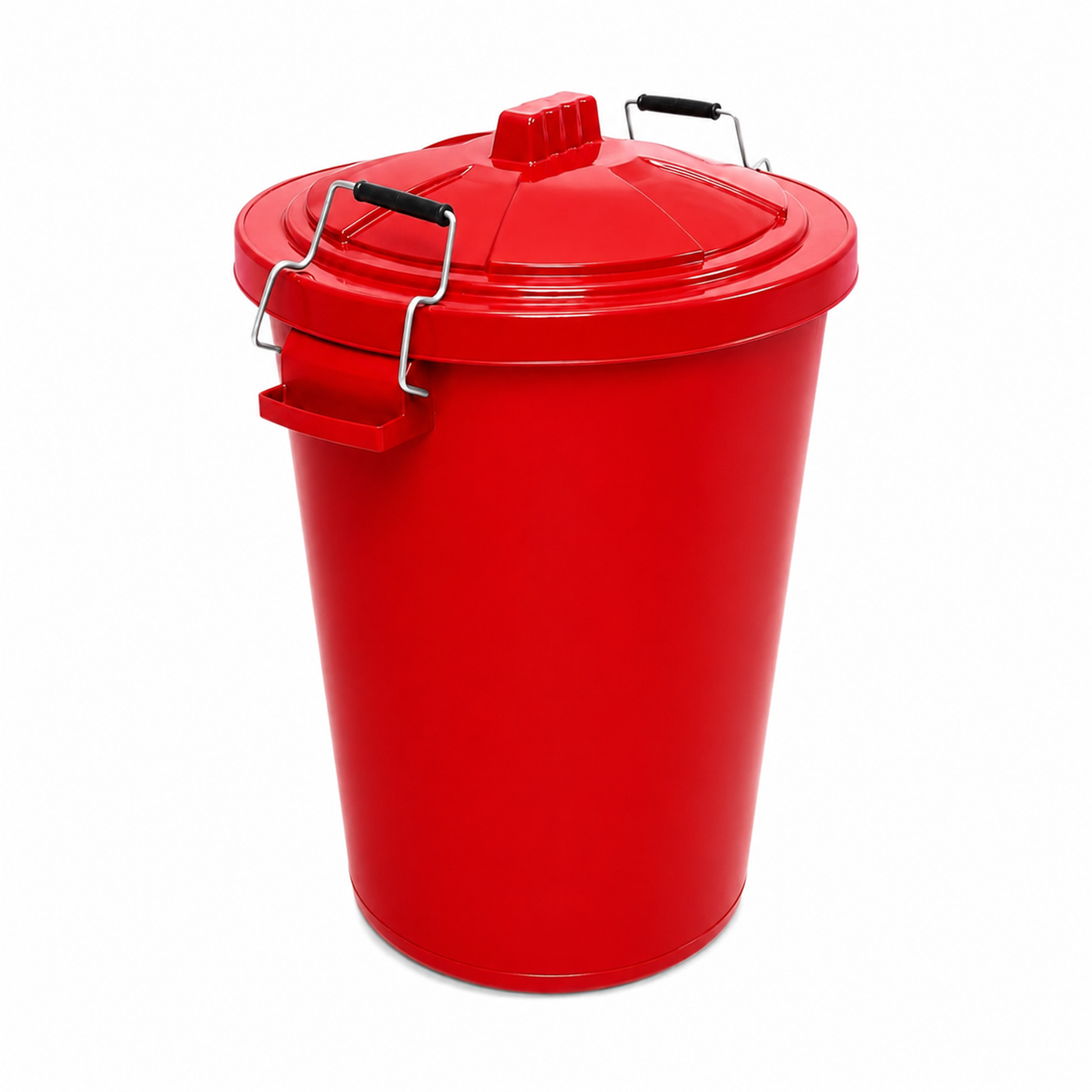 Heavy duty red plastic dustbin with secure clip locking lid