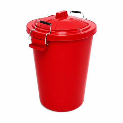 Heavy duty red plastic dustbin with secure clip locking lid