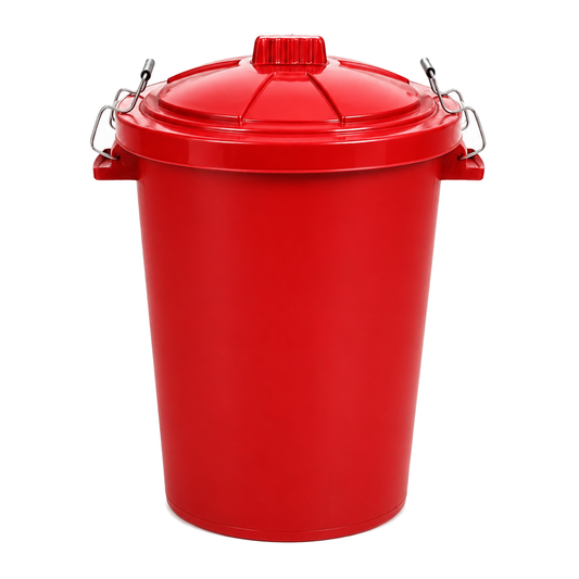 85 litre red garden waste bin with locking lid for outdoor storage