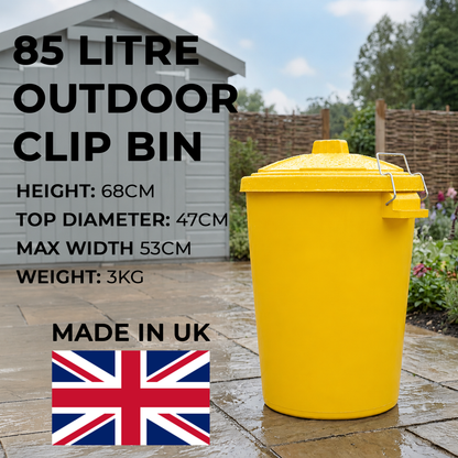 UK made yellow garden bin with weather resistant construction