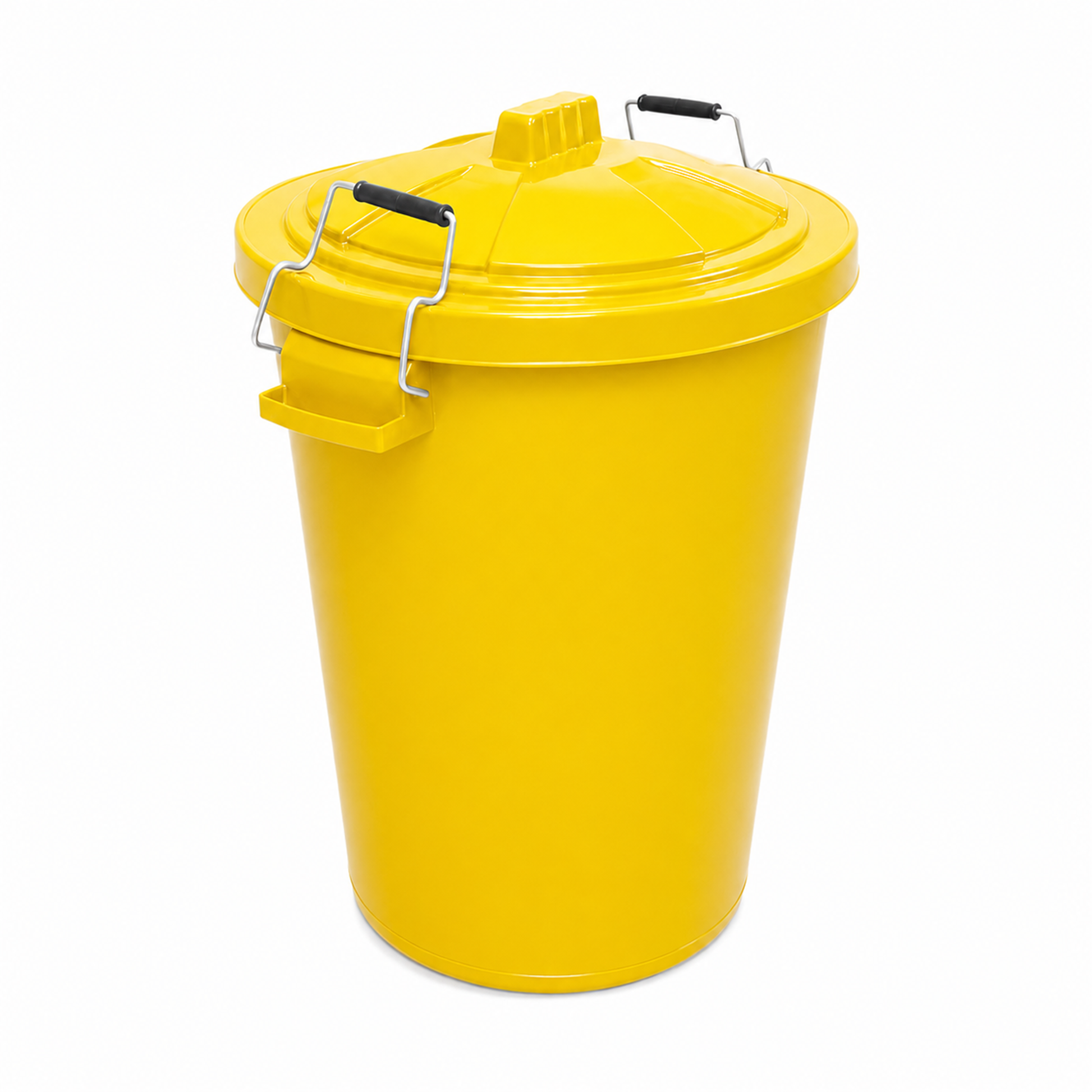 Heavy duty yellow plastic dustbin with secure clip locking lid