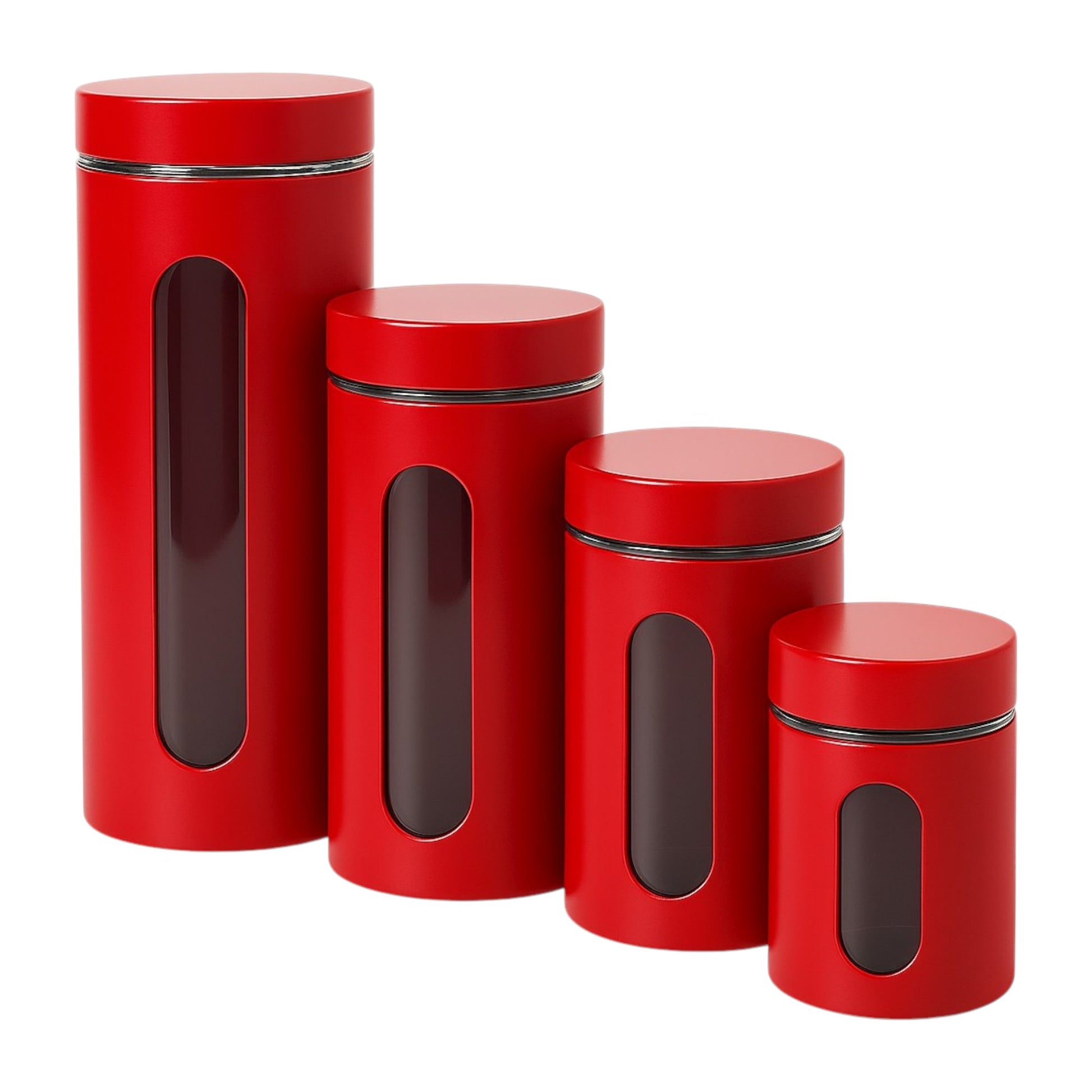 Stainless Steel Cannister with Glass Window & Airtight Lid, Cherry (4 piece) - Premium Food Storage Boxes from Chabrias Ltd - Just £27.99! Shop now at Chabrias Ltd