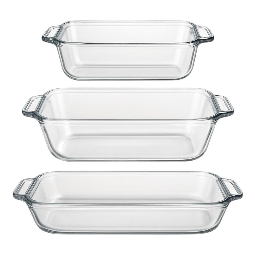 Glass Bakeware Set - Loaf Pan, Cake dish, Baking Dish (3 pack) - Premium Glassware from Chabrias Ltd - Just £44.99! Shop now at Chabrias Ltd