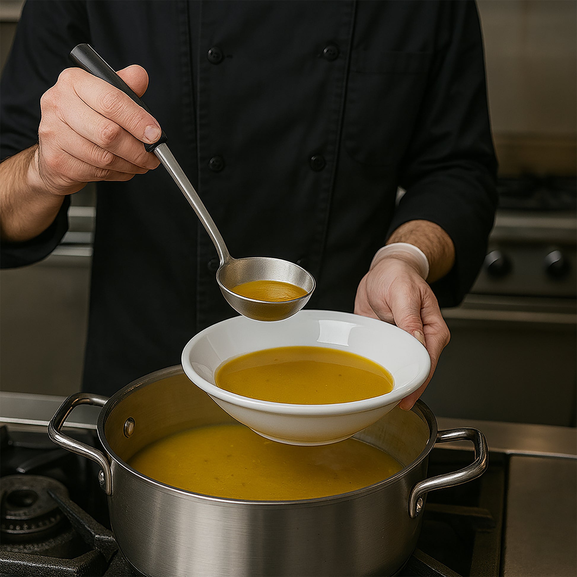 Le Buffet 7oz Serving Ladle – Stainless Steel with Heat-Resistant Handle (Black) - Premium Kitchen from Chabrias Ltd - Just £7.99! Shop now at Chabrias Ltd