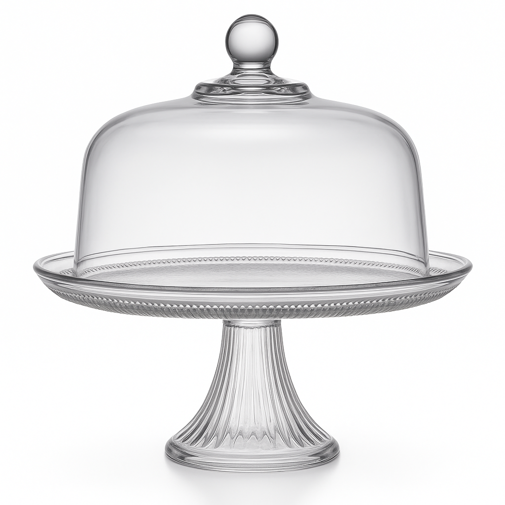 Canton Cake Stand with Dome Plateau with Bell Jar, 12" - Premium Glassware from Chabrias Ltd - Just £44.99! Shop now at Chabrias Ltd