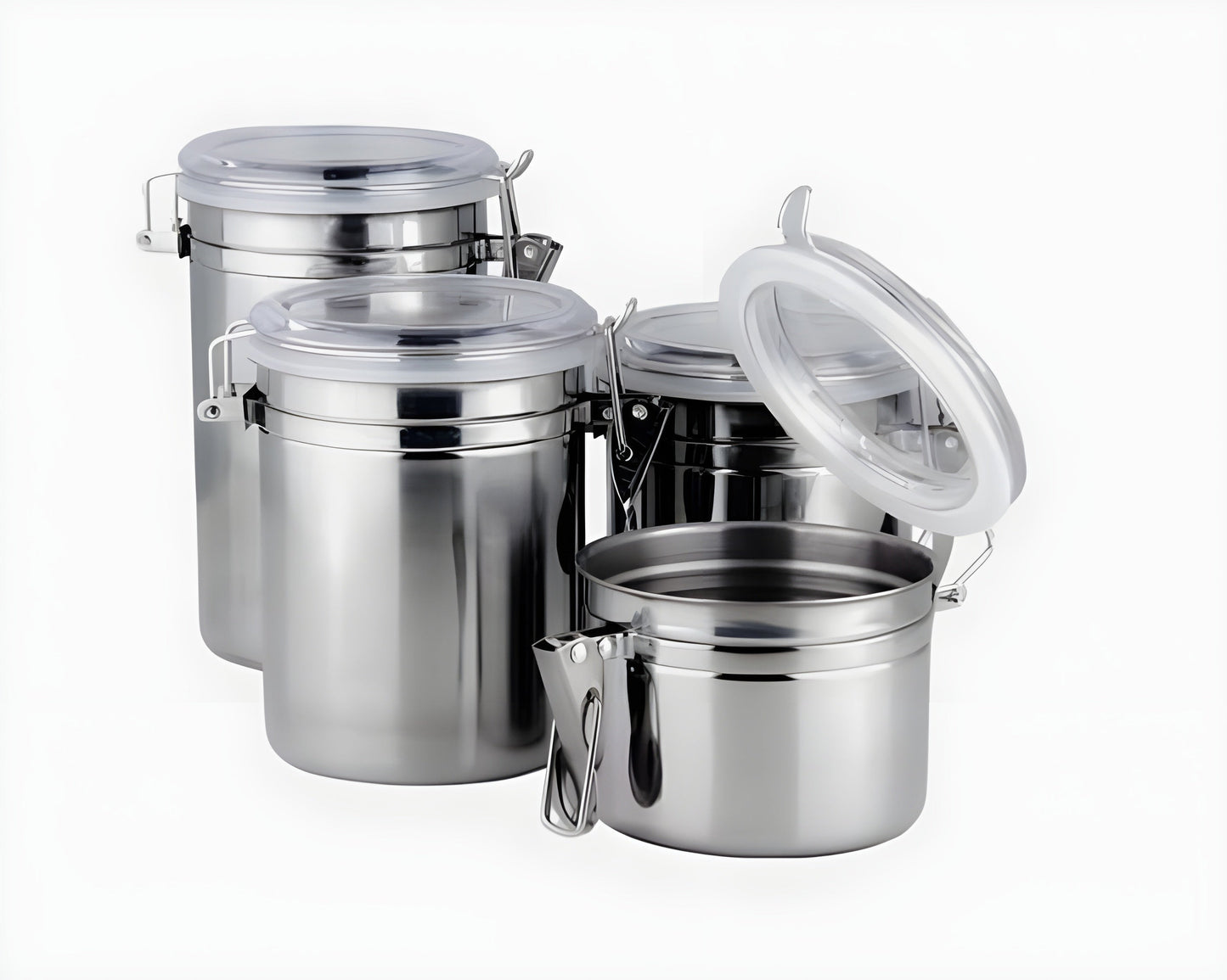 Round Stainless Steel Jar with Acrylic Lid & Lock (4 pack) - Premium Food Storage Boxes from Chabrias Ltd - Just £44.99! Shop now at Chabrias Ltd