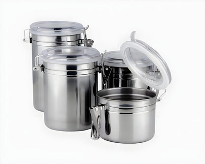 Round Stainless Steel Jar with Acrylic Lid & Lock (4 pack) - Premium Food Storage Boxes from Chabrias Ltd - Just £44.99! Shop now at Chabrias Ltd