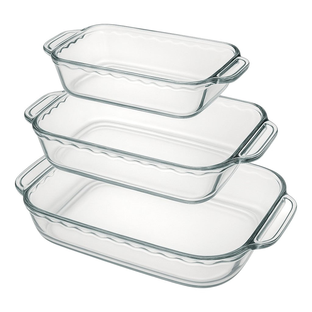 Glass Bakeware Set - Loaf Pan, Cake dish, Baking Dish (3 pack) - Premium Glassware from Chabrias Ltd - Just £44.99! Shop now at Chabrias Ltd