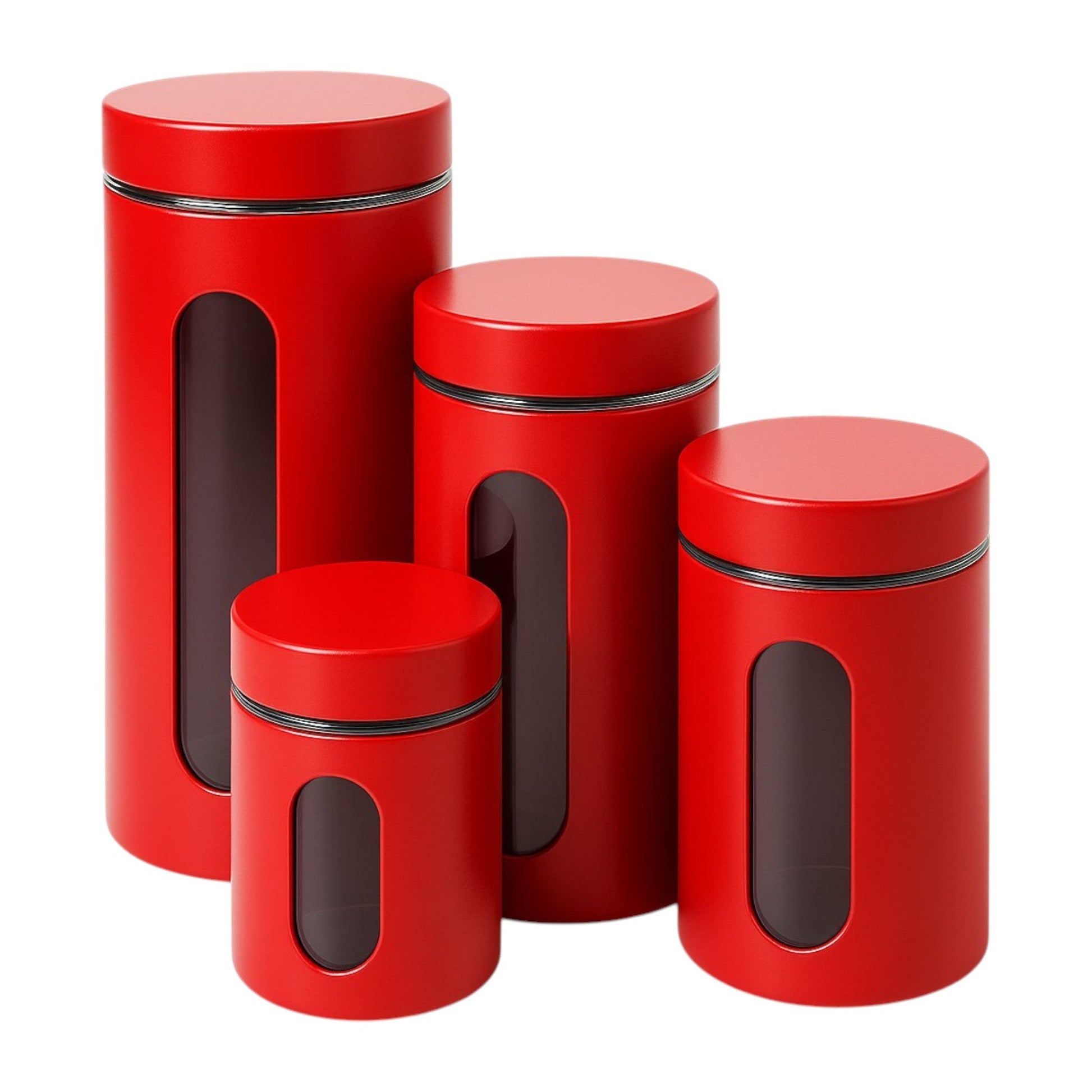 Stainless Steel Cannister with Glass Window & Airtight Lid, Cherry (4 piece) - Premium Food Storage Boxes from Chabrias Ltd - Just £27.99! Shop now at Chabrias Ltd