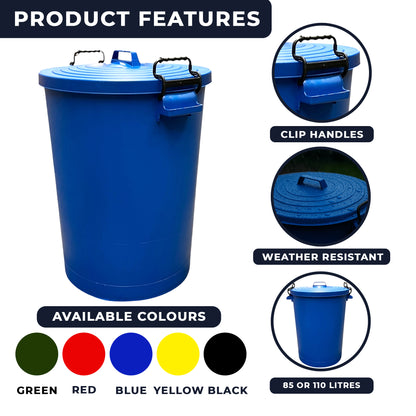 Heavy Duty Plastic Bin, With Locking Clip Lid, Blue, 110L - Premium Bins from Chabrias Ltd - Just £34.99! Shop now at Chabrias Ltd