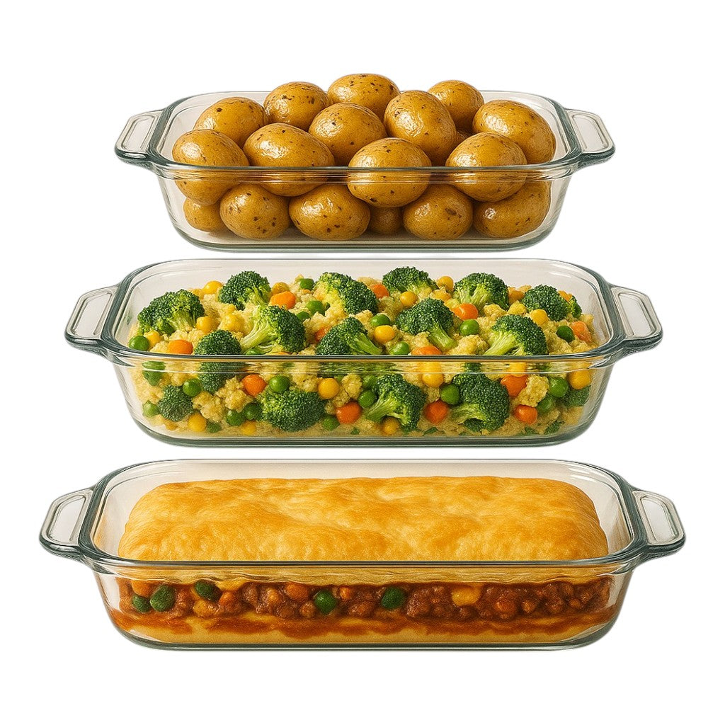 Glass Bakeware Set - Loaf Pan, Cake dish, Baking Dish (3 pack) - Premium Glassware from Chabrias Ltd - Just £44.99! Shop now at Chabrias Ltd