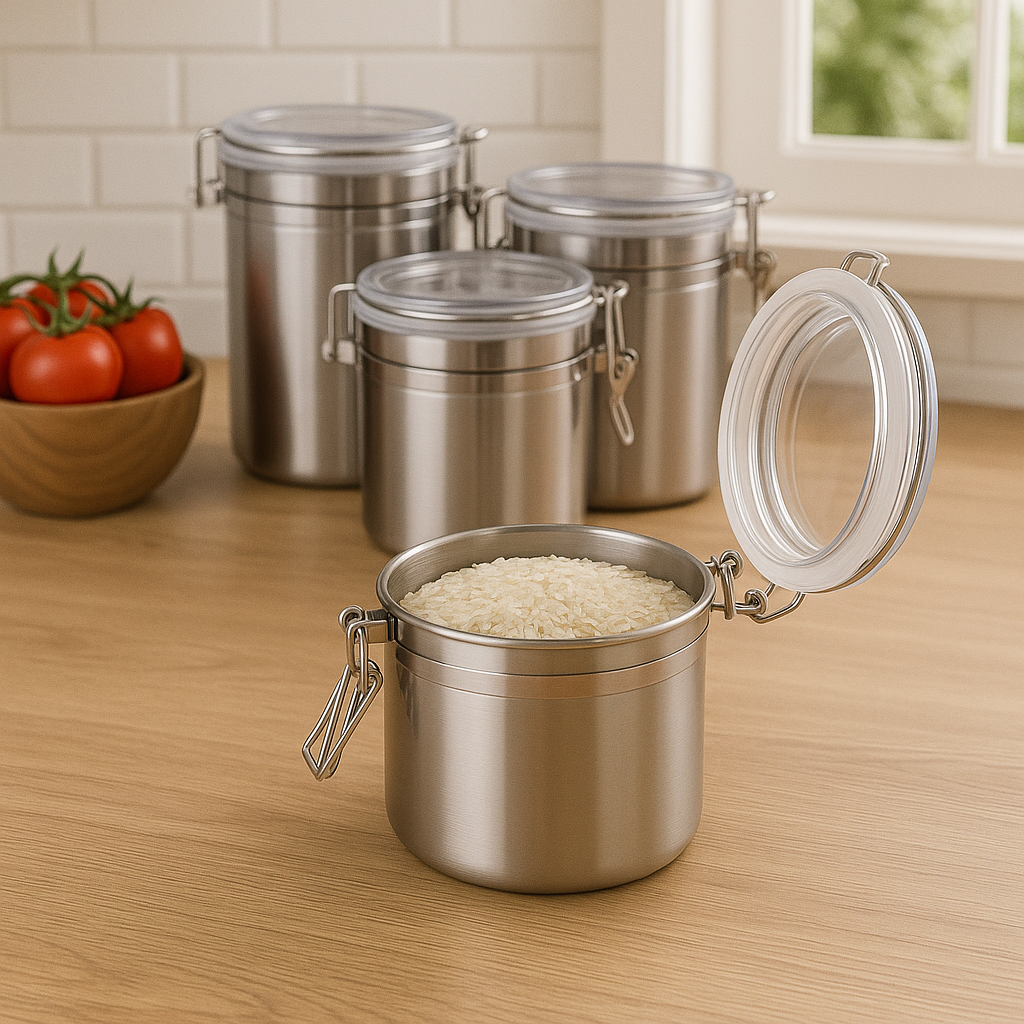 Round Stainless Steel Jar with Acrylic Lid & Lock (4 pack) - Premium Food Storage Boxes from Chabrias Ltd - Just £44.99! Shop now at Chabrias Ltd