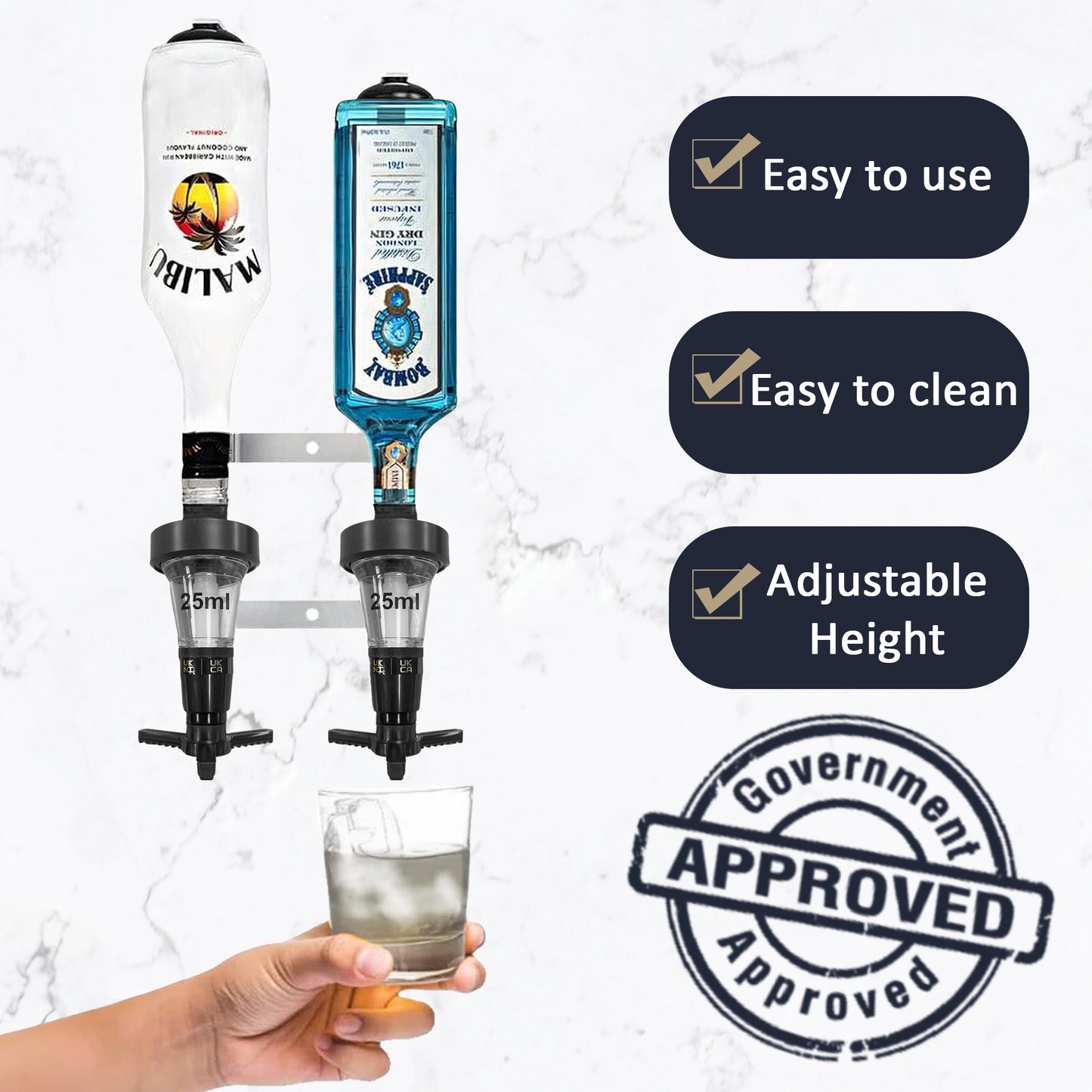 25ml Bar Optic Measure, Traditional Spirit Dispenser