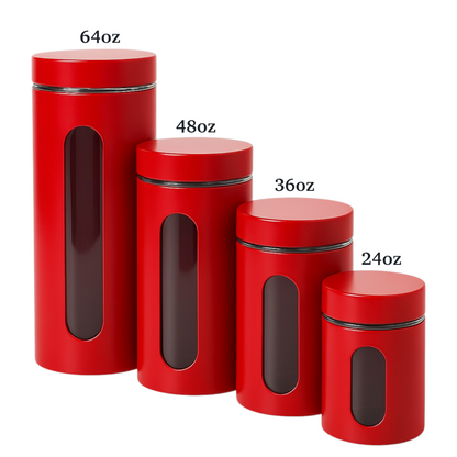 Stainless Steel Cannister with Glass Window & Airtight Lid, Cherry (4 piece) - Premium Food Storage Boxes from Chabrias Ltd - Just £27.99! Shop now at Chabrias Ltd