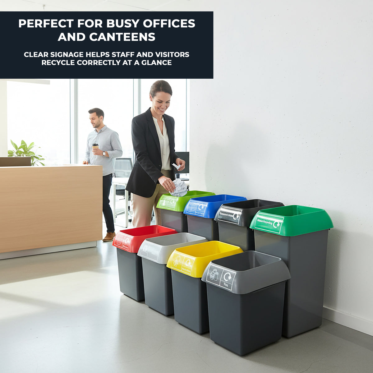 30 Litre Recycling Bin With Green Lid & All Recycling Logo