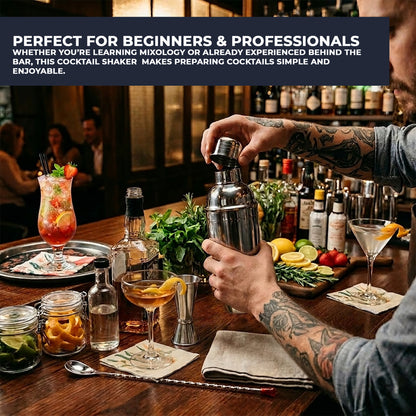 750ml Stainless Steel Cocktail Shaker with Built In Strainer Bar Tool