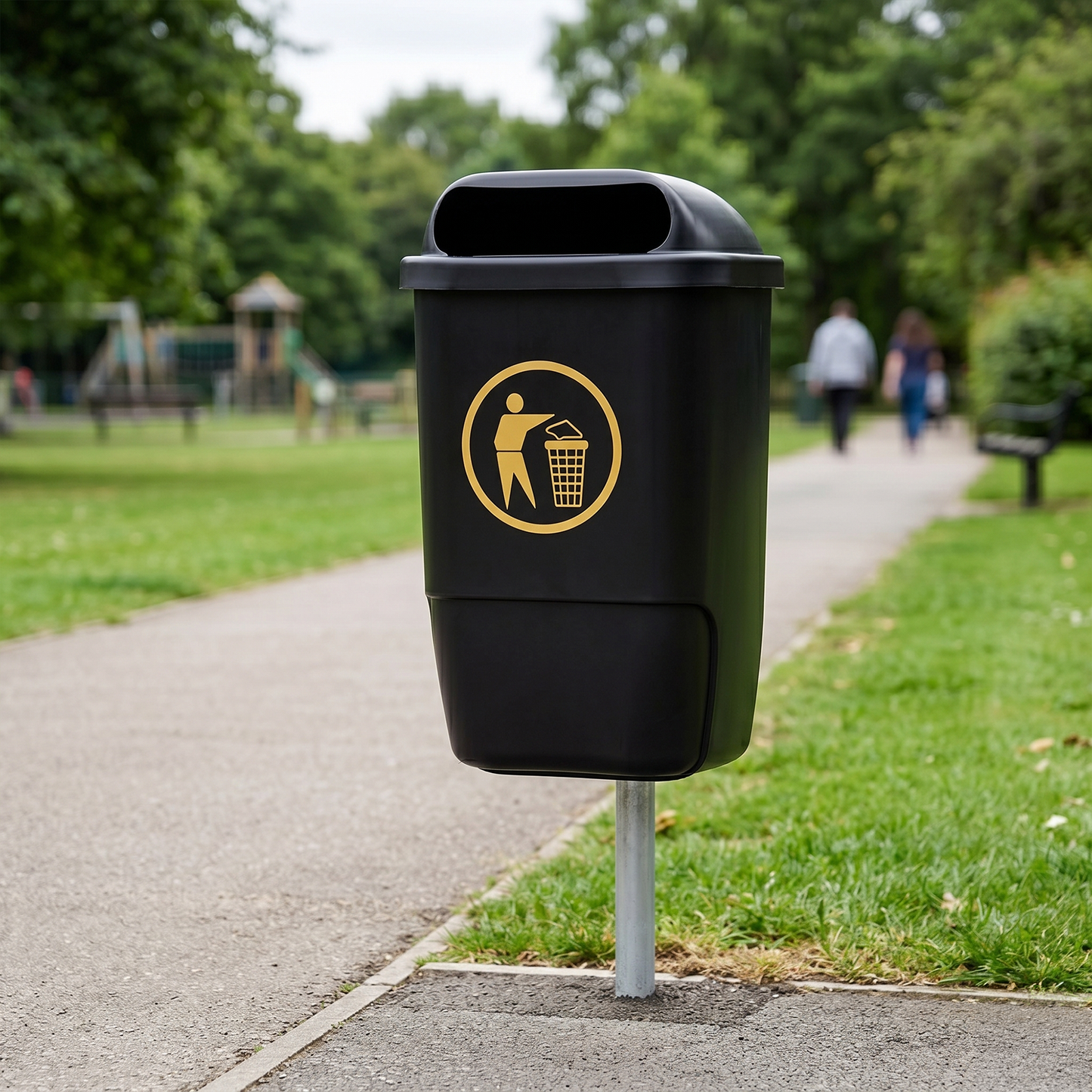 Outdoor school bin for playgrounds walkways and commercial waste areas