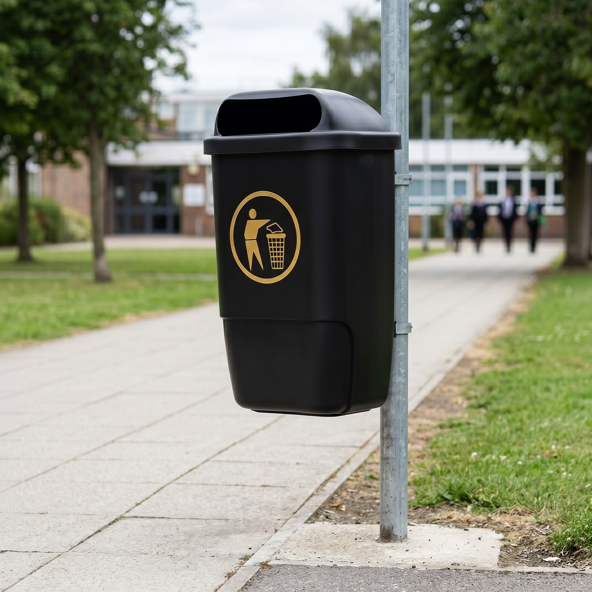 50 litre street litter bin with hooded opening and weather resistant HDPE body