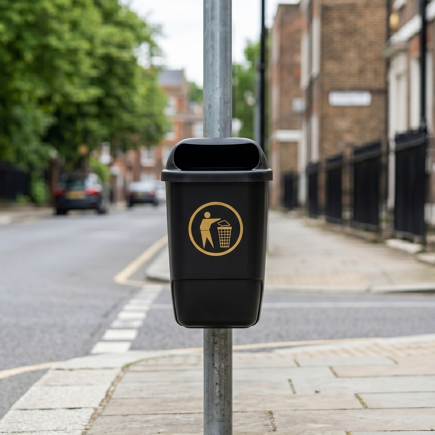 50 Litre Post Mounted Outdoor Litter Bin - Lockable Street Bin for Schools, Parks & Commercial Outdoor Waste - UK Made