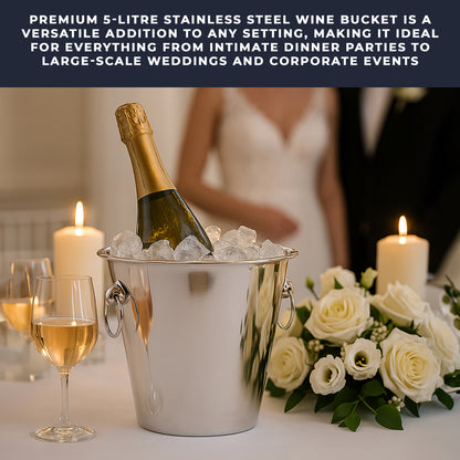Stainless Steel 5 Litre Ice Bucket - 16 Pack - Sleek Metal Design for Wine, Champagne & Beverages