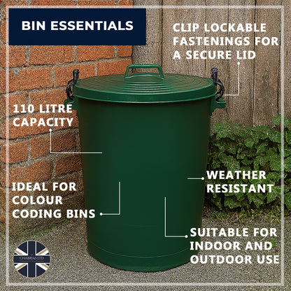 Heavy Duty Plastic Bin, With Locking Clip Lid, Green, 110L - Premium Bins from Chabrias Ltd - Just £34.99! Shop now at Chabrias Ltd