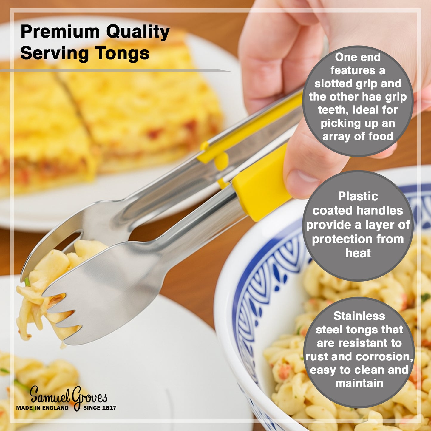 Le Buffet Stainless Steel Serving Tongs – Colour Coded Handles (Yellow) - Premium Kitchen from Chabrias Ltd - Just £7.99! Shop now at Chabrias Ltd