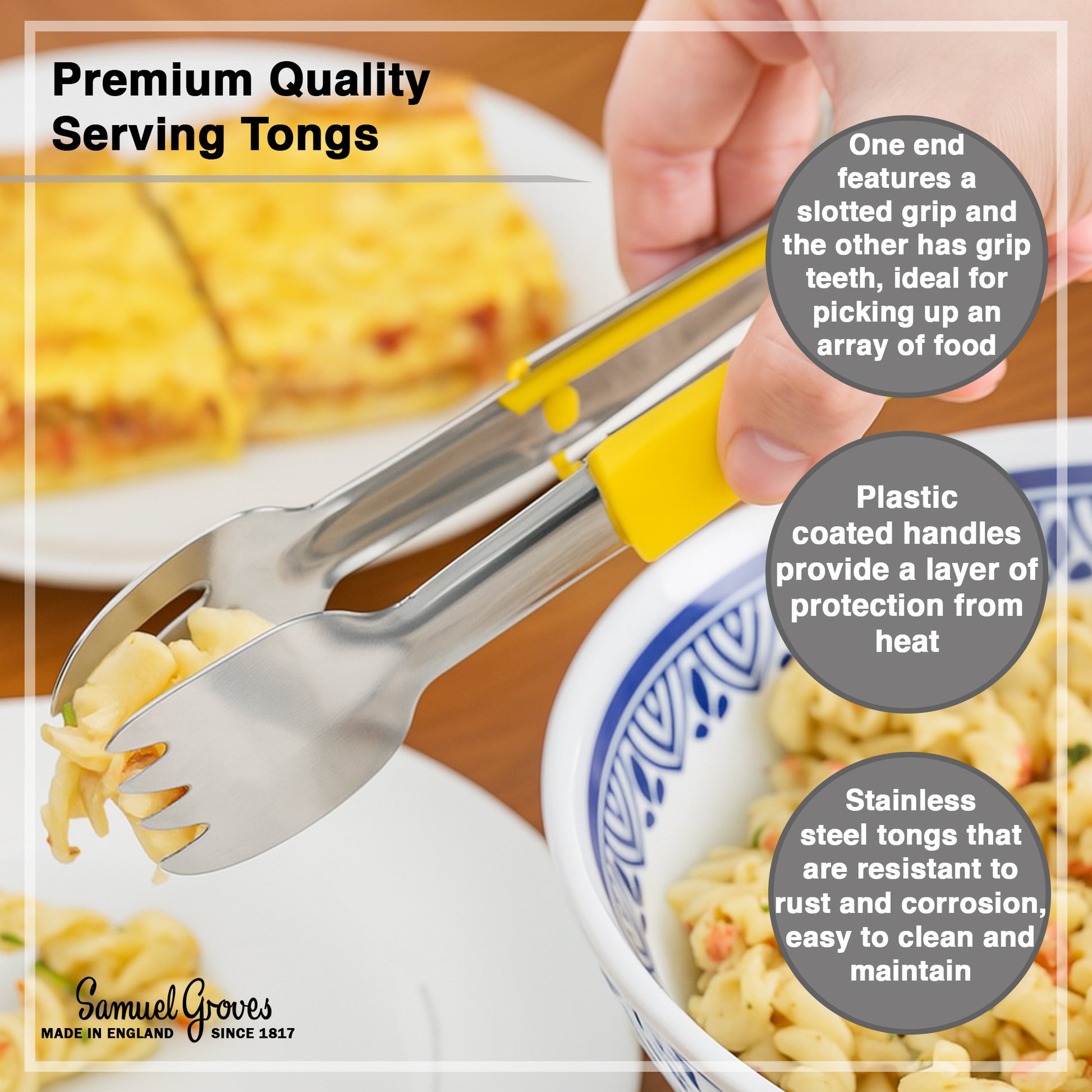 Le Buffet Stainless Steel Serving Tongs – Colour Coded Handles (Yellow) - Premium Kitchen from Chabrias Ltd - Just £7.99! Shop now at Chabrias Ltd