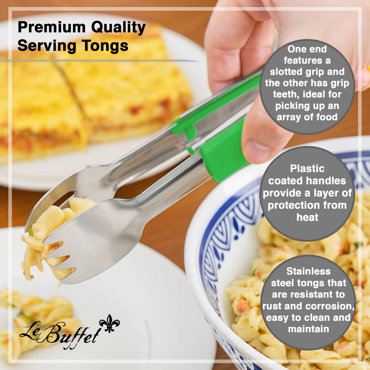 Le Buffet Stainless Steel Serving Tongs – Colour Coded Handles (Green) - Premium Kitchen from Chabrias Ltd - Just £7.99! Shop now at Chabrias Ltd