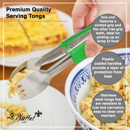 Le Buffet Stainless Steel Serving Tongs – Colour Coded Handles (Green) - Premium Kitchen from Chabrias Ltd - Just £7.99! Shop now at Chabrias Ltd