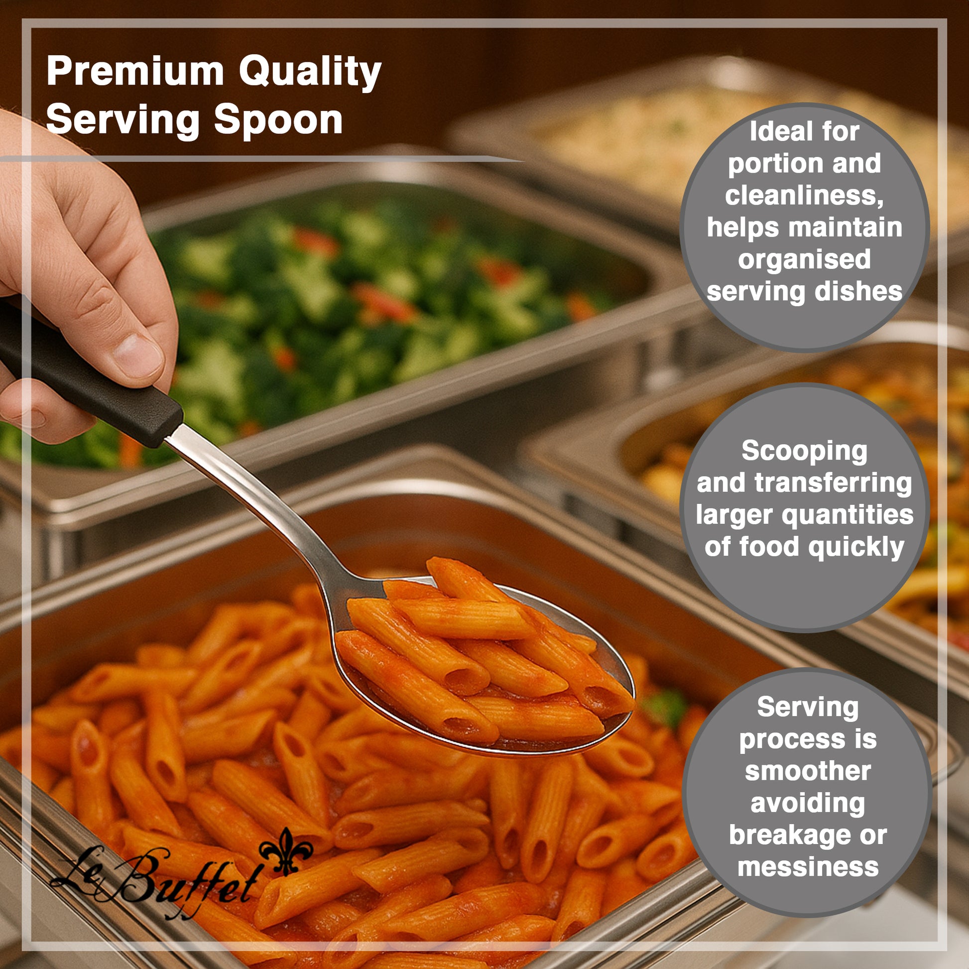 Le Buffet Serving Spoon 30cm – Stainless Steel with Heat-Resistant Handle (Black) - Premium Kitchen from Chabrias Ltd - Just £7.99! Shop now at Chabrias Ltd