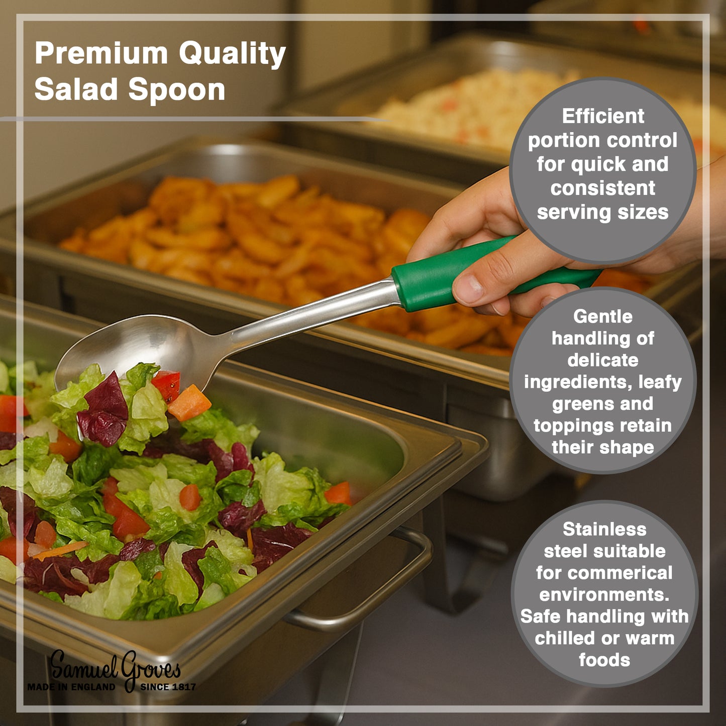 Le Buffet Solid Salad Serving Spoon Set – Stainless Steel with Heat-Resistant Handle (Green) - Premium Kitchen from Chabrias Ltd - Just £7.99! Shop now at Chabrias Ltd