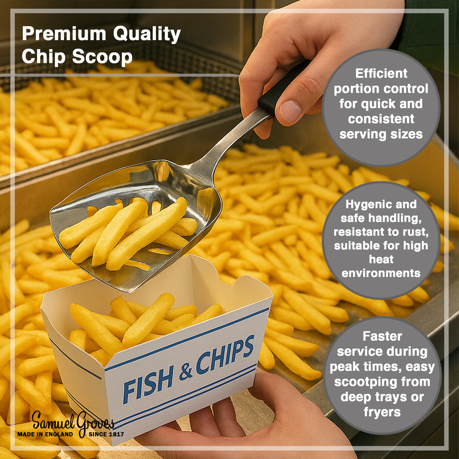 Le Buffet Slotted Chip Scoop – Stainless Steel with Heat-Resistant Handle (Black) - Premium Kitchen from Chabrias Ltd - Just £7.99! Shop now at Chabrias Ltd