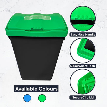 50 Litre Recycling Bin with Green Swing Lid & Food Waste Sticker Included - Premium Bins from Chabrias Ltd - Just £34.99! Shop now at Chabrias Ltd