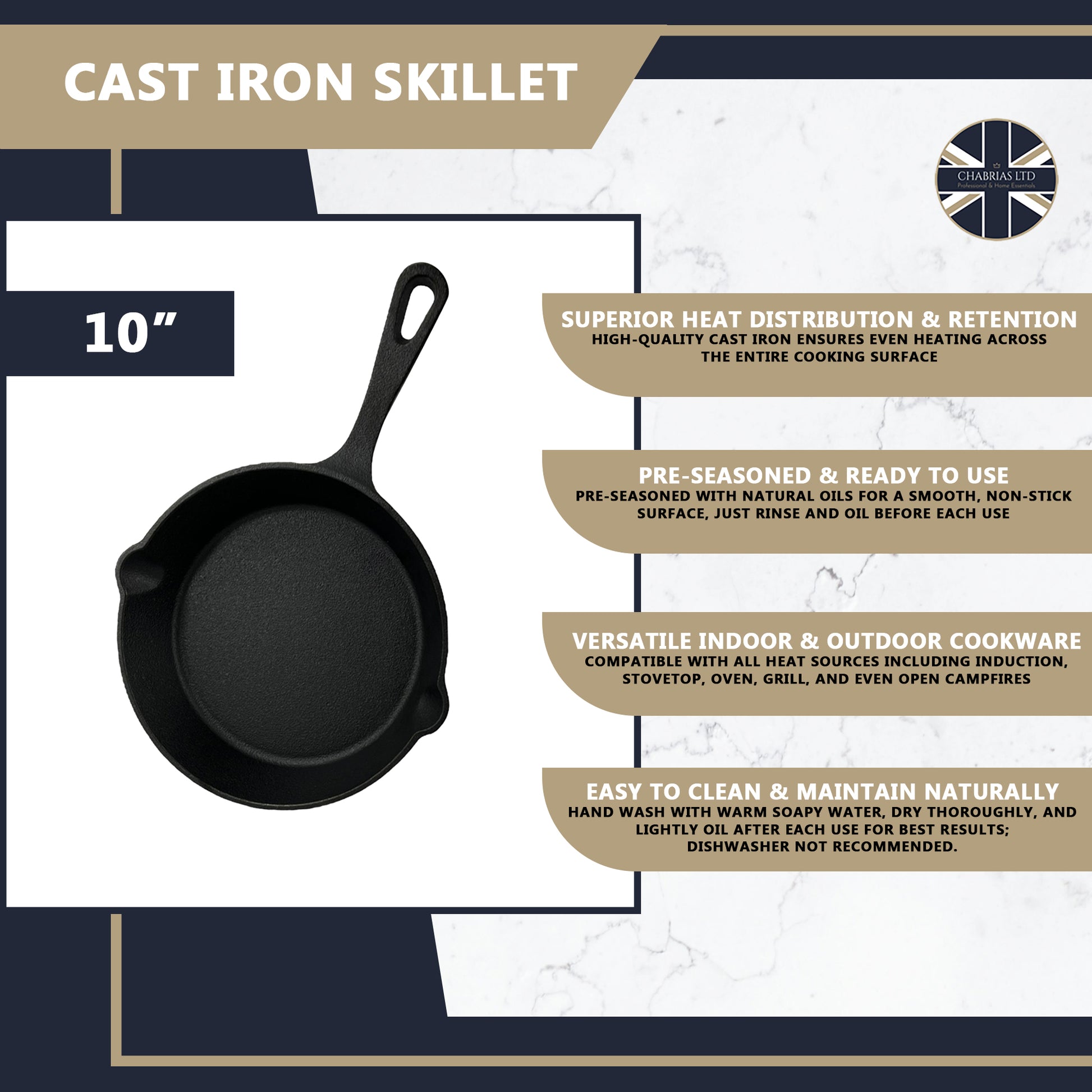 Pro Cast Iron Skillet – Medium 25cm - Premium Kitchen from Chabrias Ltd - Just £19.99! Shop now at Chabrias Ltd