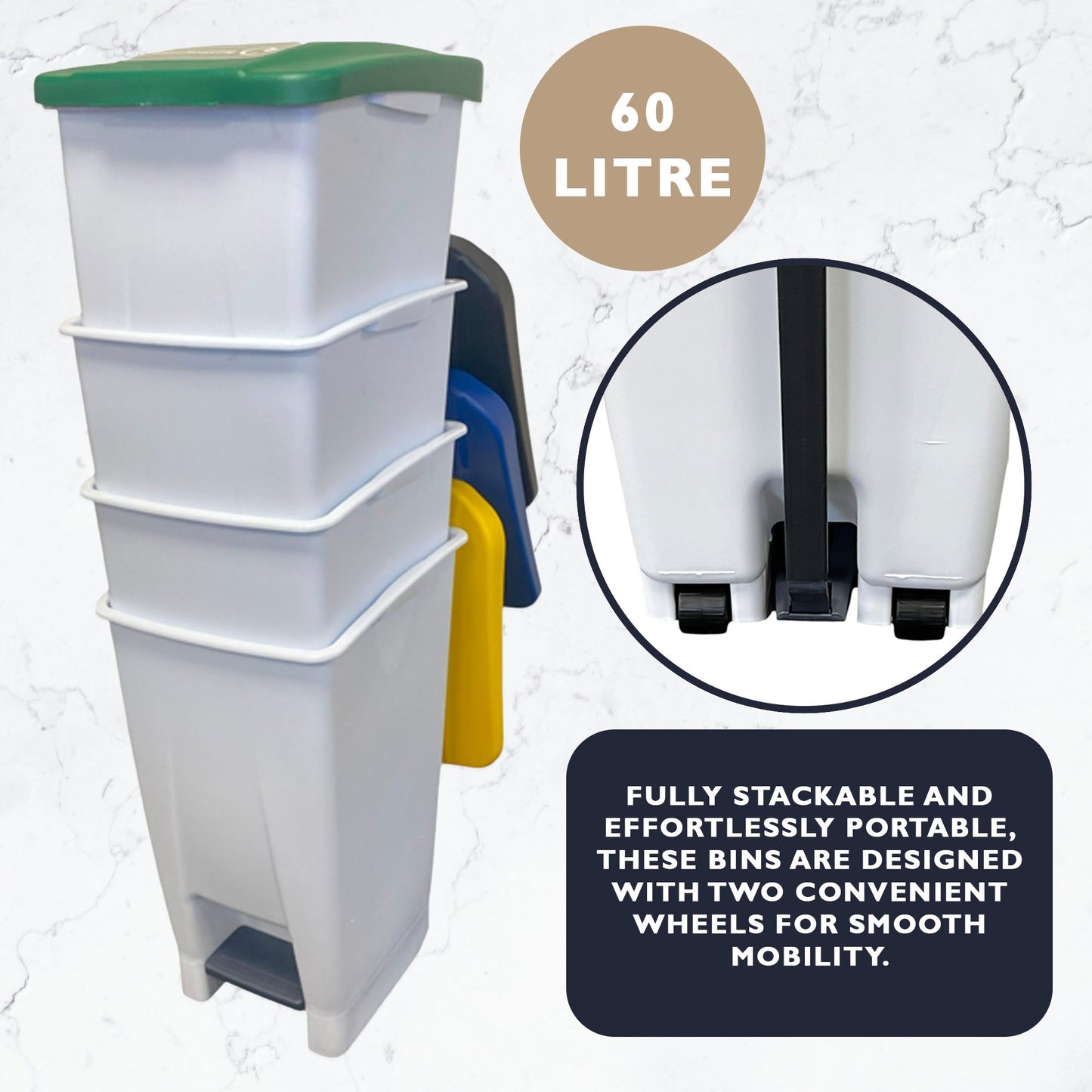 Plastic Sack Holder, White Body With Brown Lid, Food Waste Sticker Included, 60L - Premium Recycling Bin from Chabrias Ltd - Just £64.99! Shop now at Chabrias Ltd