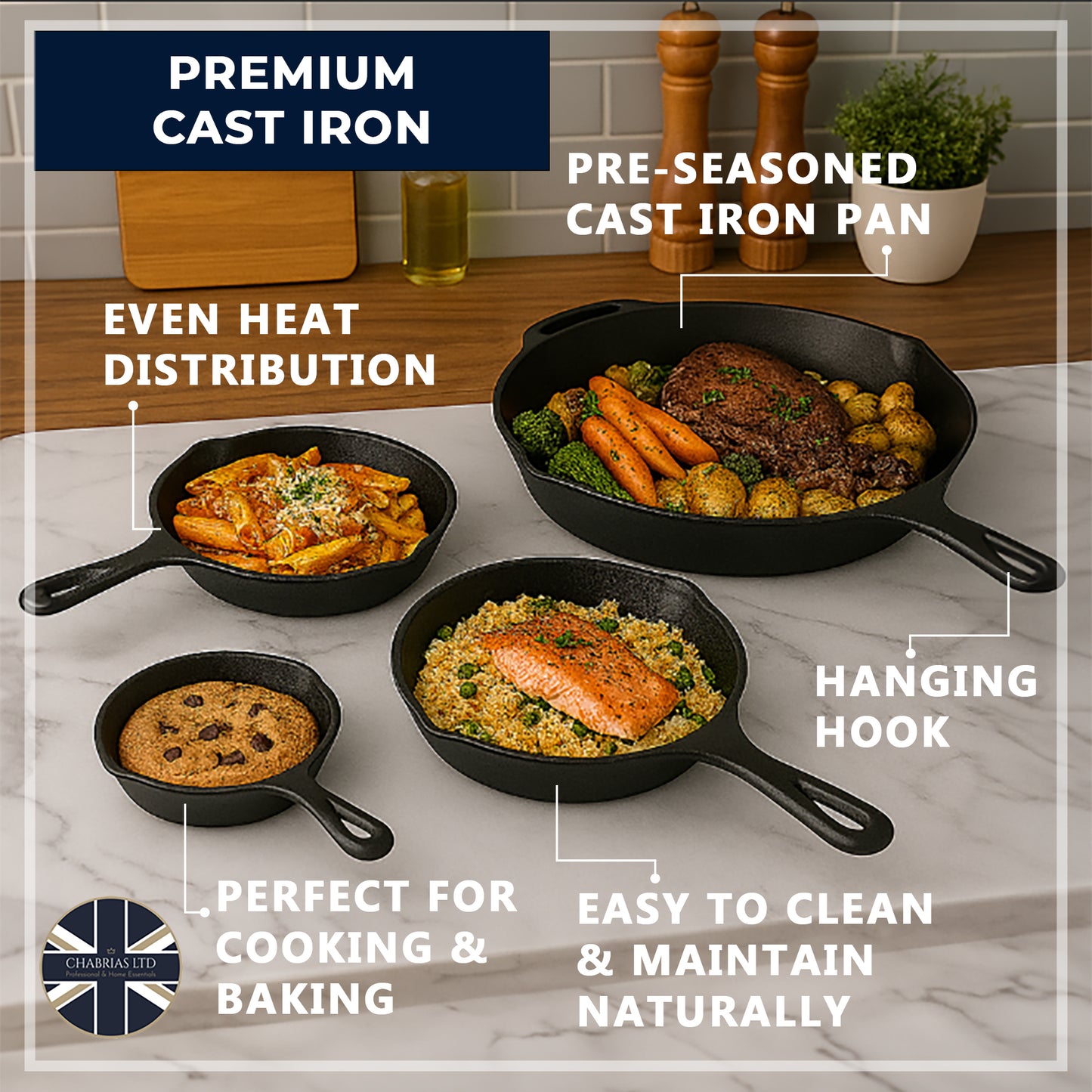 Pro Cast Iron Round Skillet Pan – 16cm - Premium Kitchen from Chabrias Ltd - Just £9.49! Shop now at Chabrias Ltd