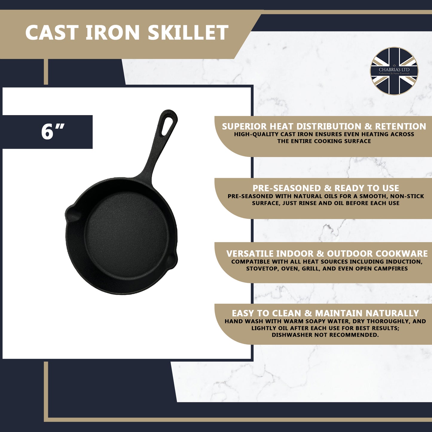 Pro Cast Iron Round Skillet Pan – 16cm - Premium Kitchen from Chabrias Ltd - Just £9.49! Shop now at Chabrias Ltd