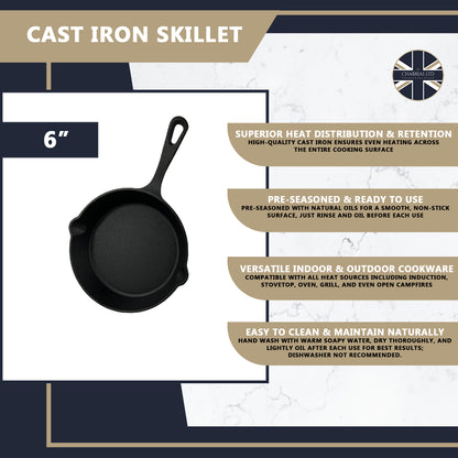 Pro Cast Iron Round Skillet Pan – 16cm - Premium Kitchen from Chabrias Ltd - Just £9.49! Shop now at Chabrias Ltd