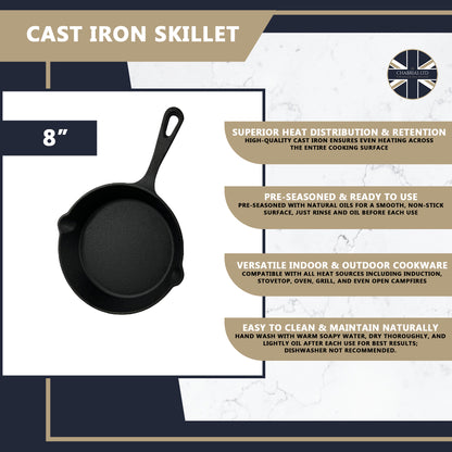 Pro Cast Iron Skillet – Small 20cm - Premium Kitchen from Chabrias Ltd - Just £15.99! Shop now at Chabrias Ltd