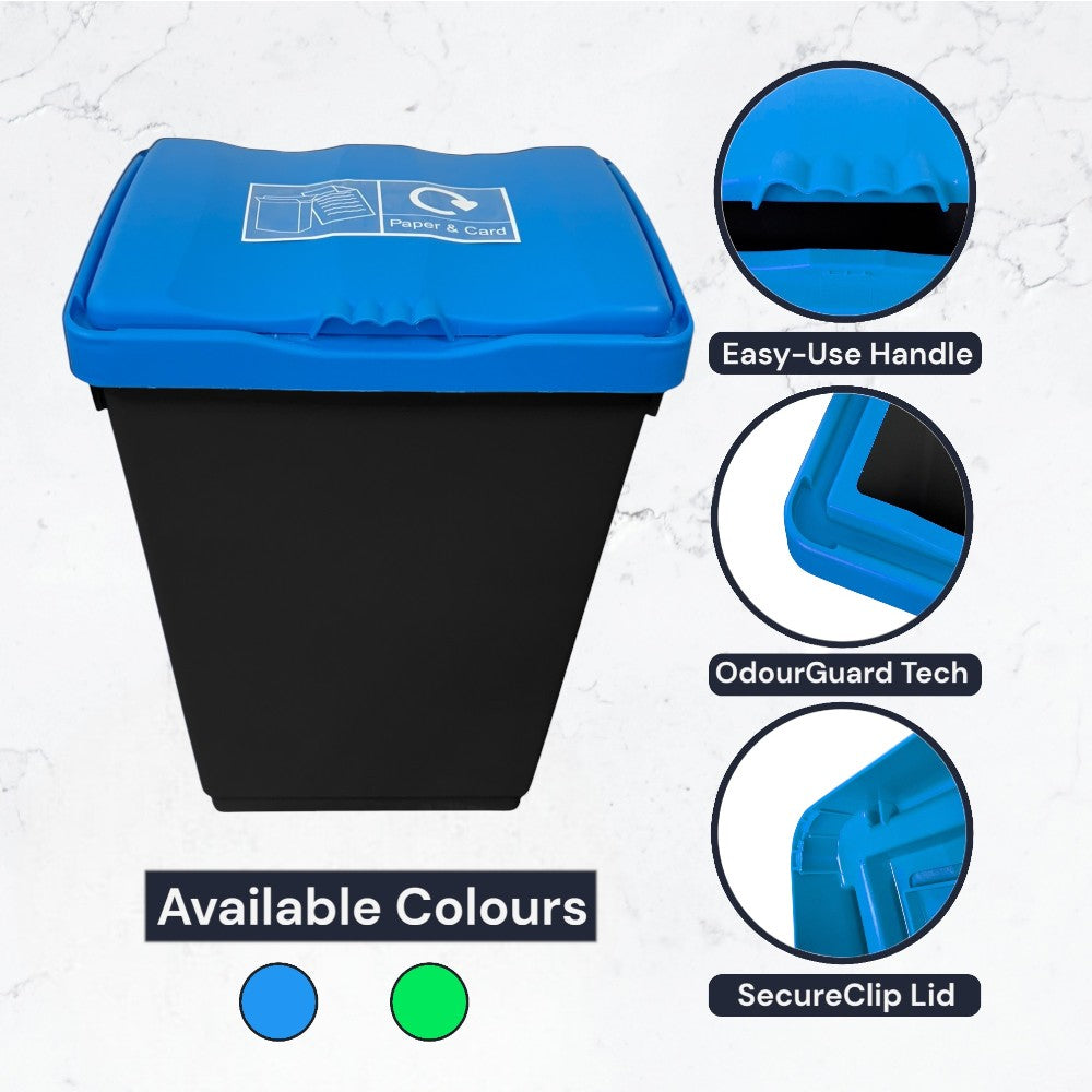 50 Litre Recycling Bin with Blue Swing Lid & Paper and Card Sticker Included - Premium Bins from Chabrias Ltd - Just £34.99! Shop now at Chabrias Ltd