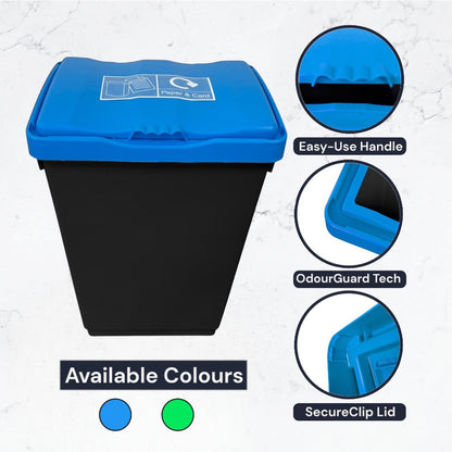 50 Litre Recycling Bin with Blue Swing Lid & Paper and Card Sticker Included - Premium Bins from Chabrias Ltd - Just £34.99! Shop now at Chabrias Ltd