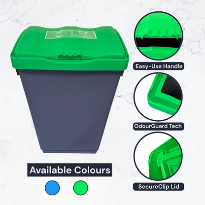 50 Litre Recycling Bin with Green Swing Lid & Food Waste Sticker Included - Premium Bins from Chabrias Ltd - Just £34.99! Shop now at Chabrias Ltd