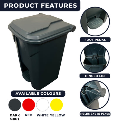 Grey pedal bin with odour-containing lid and durable polypropylene body